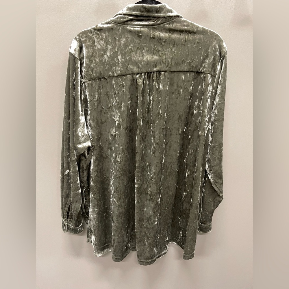 Belle by Kim Gravel Sage velour Button Down Shirt - Picture 3 of 5